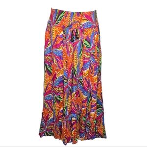 TRUE DESTINATIONS high rise smocked floral tropical wide leg palazzo pants M